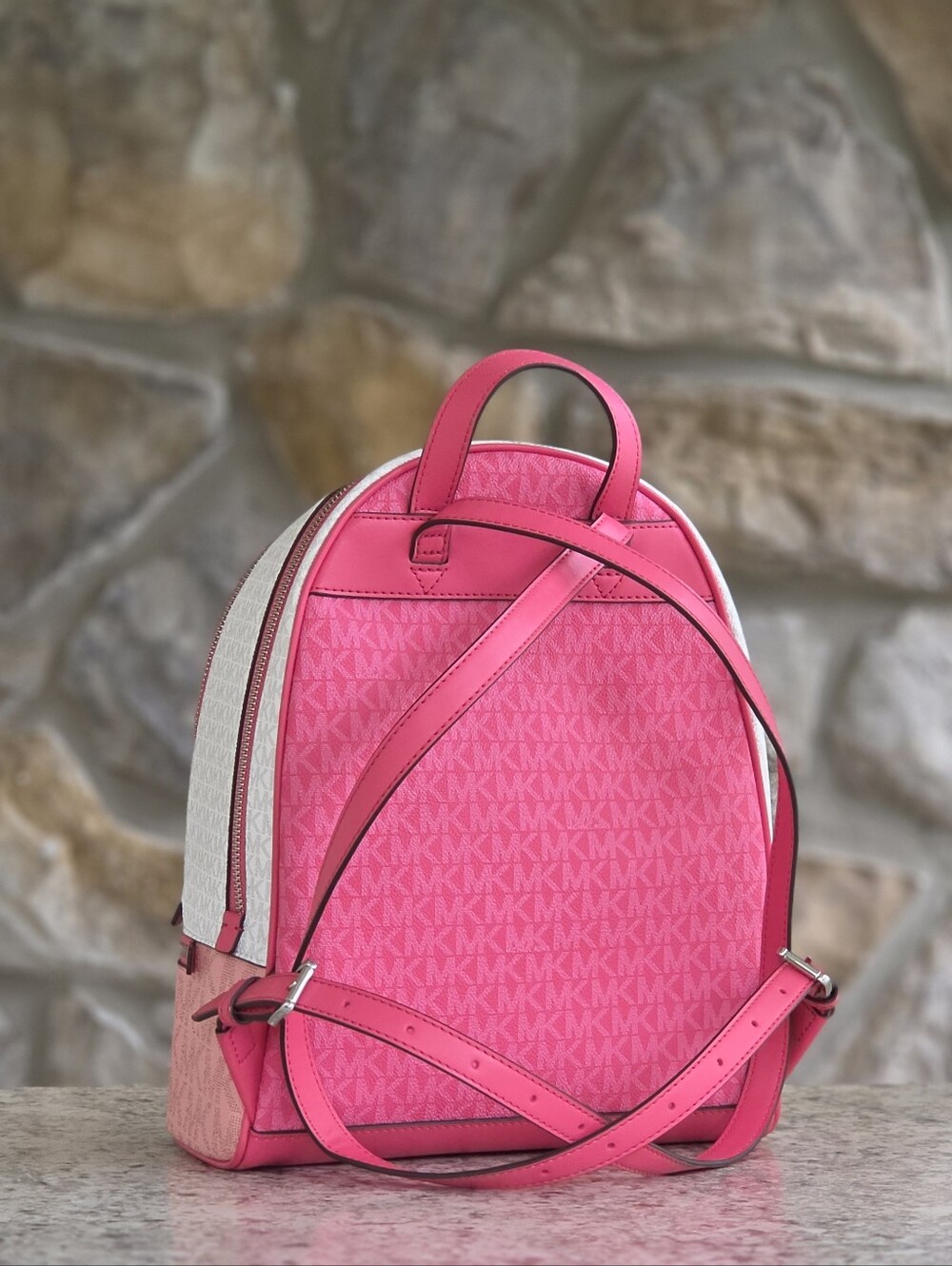 Michael Kors Rhea Medium Color-Block Logo PIink Backpack - Picture 3 of 9